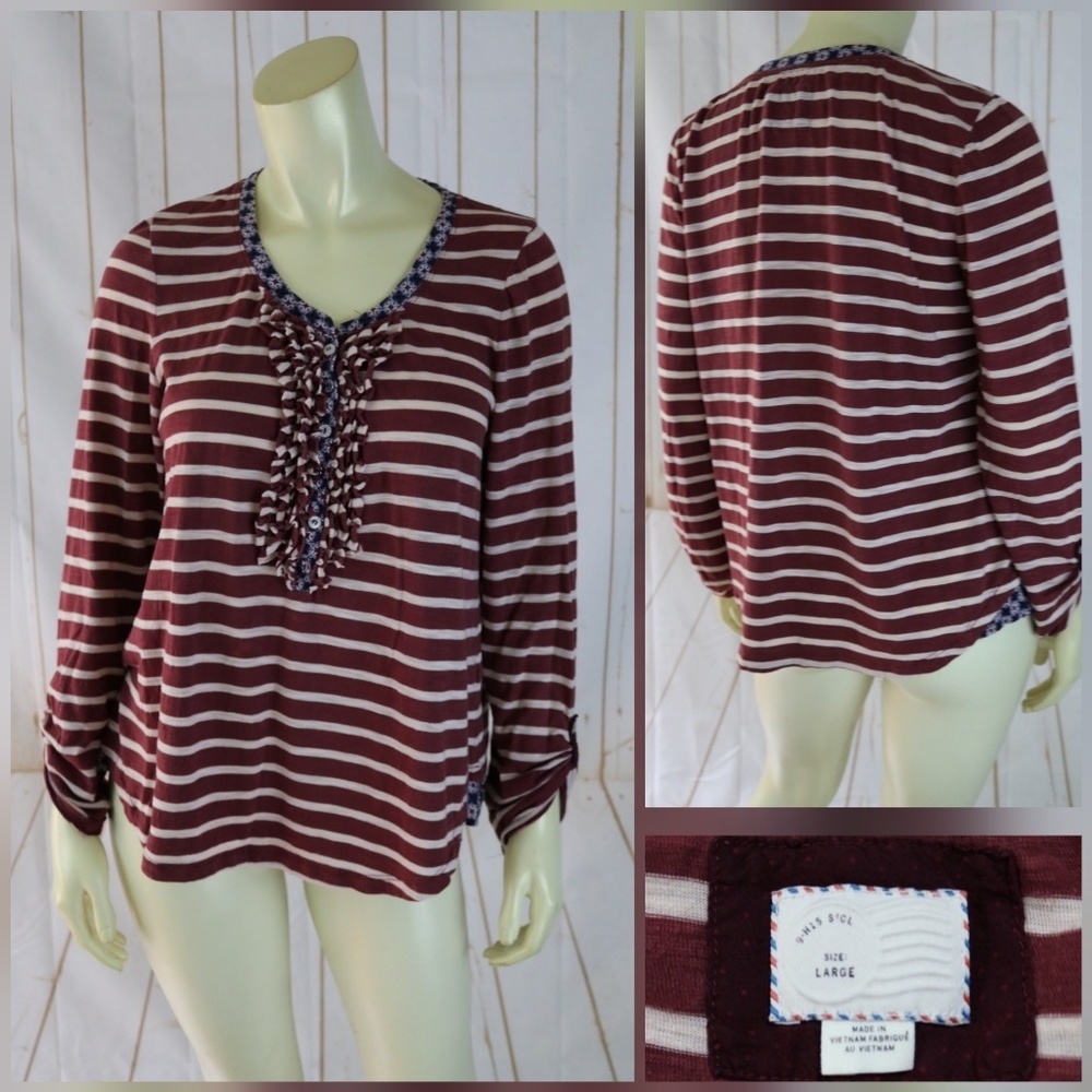 Postage Stamp Anthropologie Shirt Top L CottonPoly